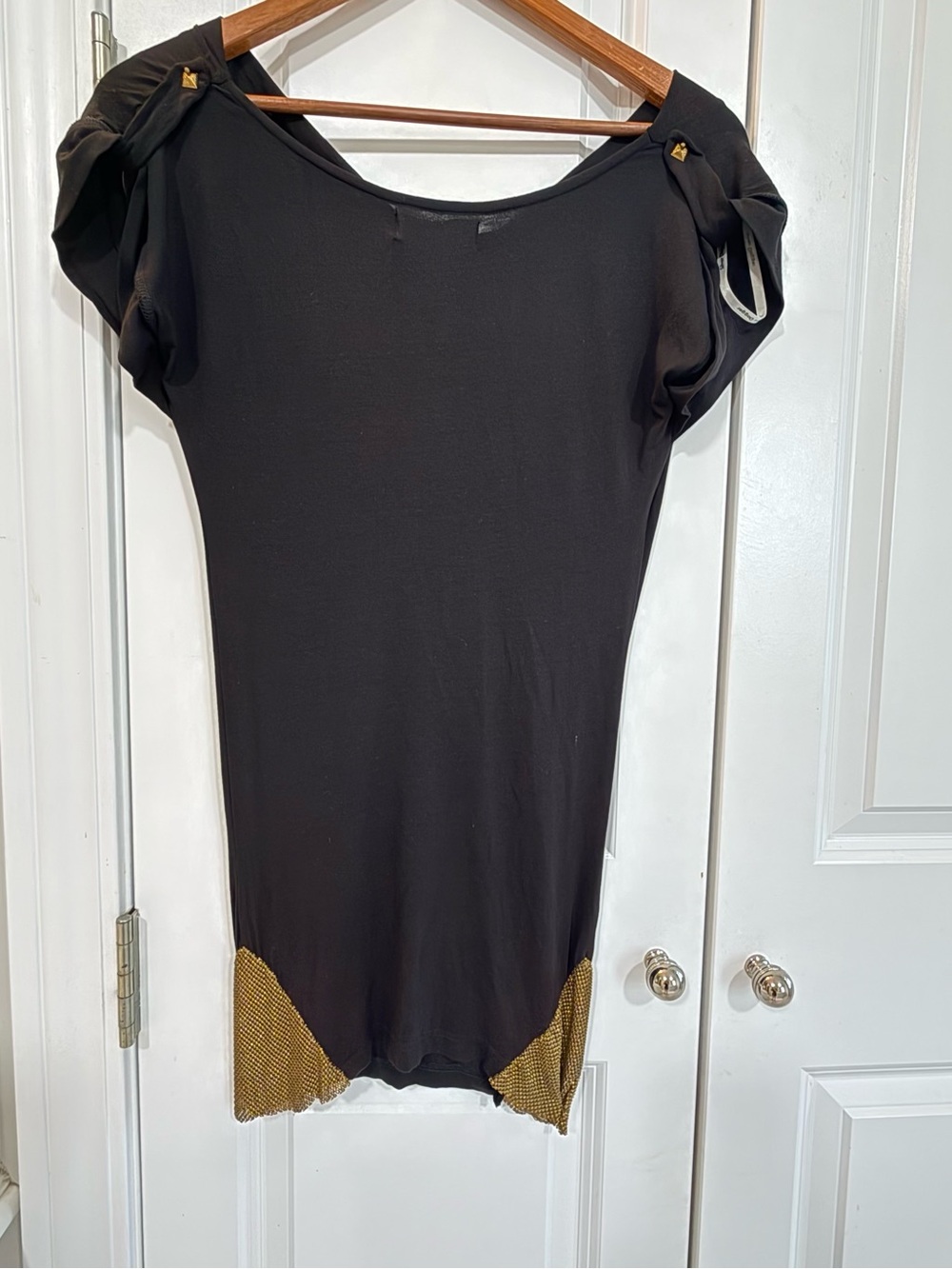 Black Women’s Short Sleeve Top with Gold Accent